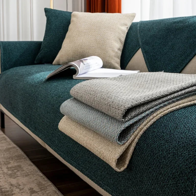 Capa de Sofá Premium em Chenille com Design Moderno Verde