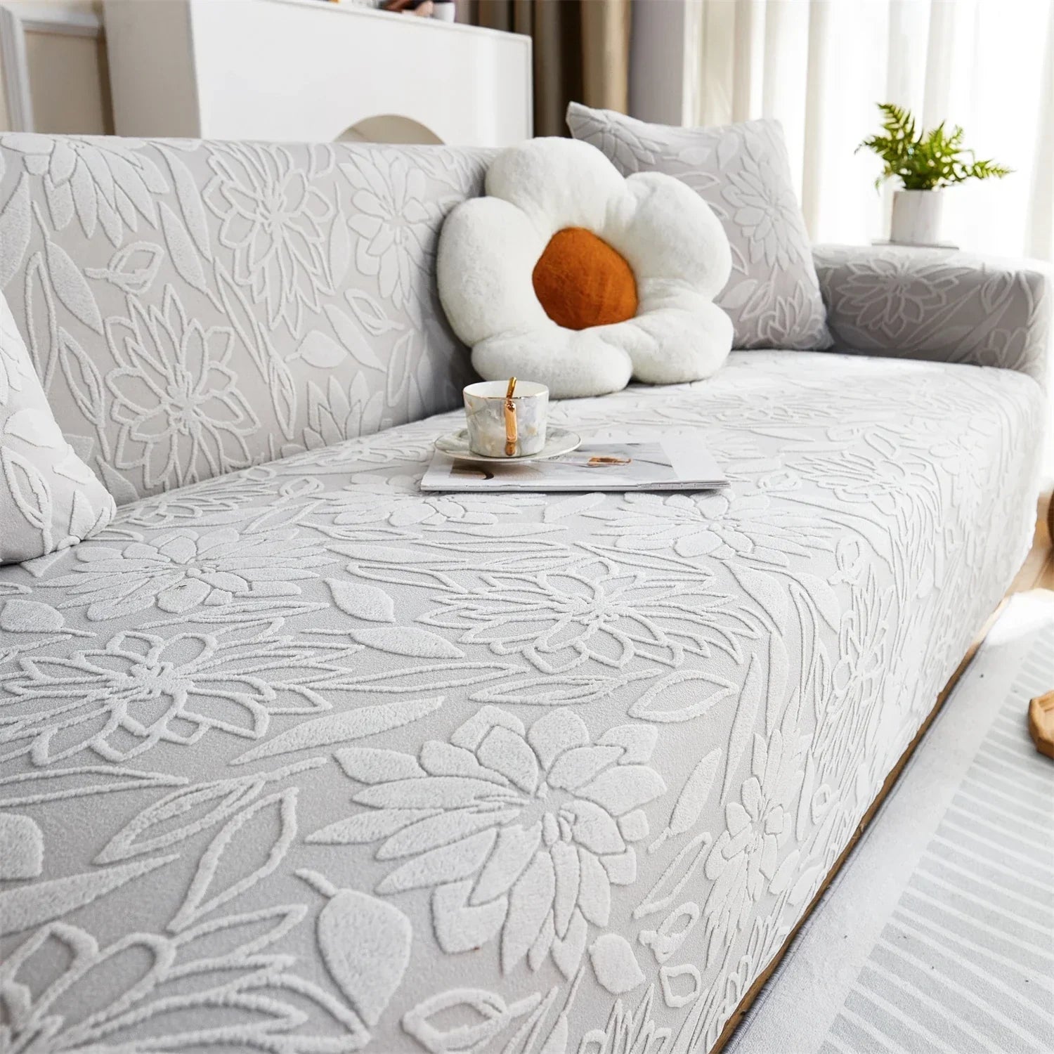 Capa de Sofá Jacquard Floral Impermeável para Casas com Pets