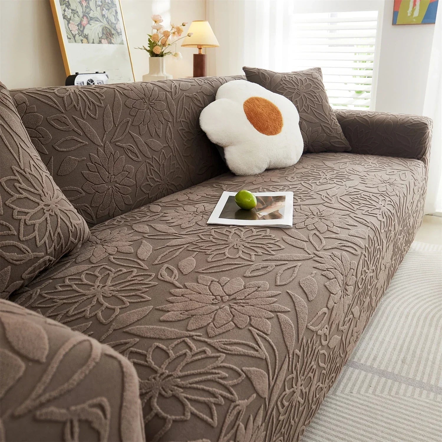 Capa de Sofá Jacquard Floral Impermeável para Casas com Pets