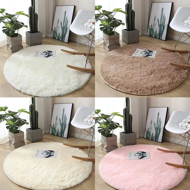 Tapete Redondo Fluffy Felpudo Macio e Antiderrapante